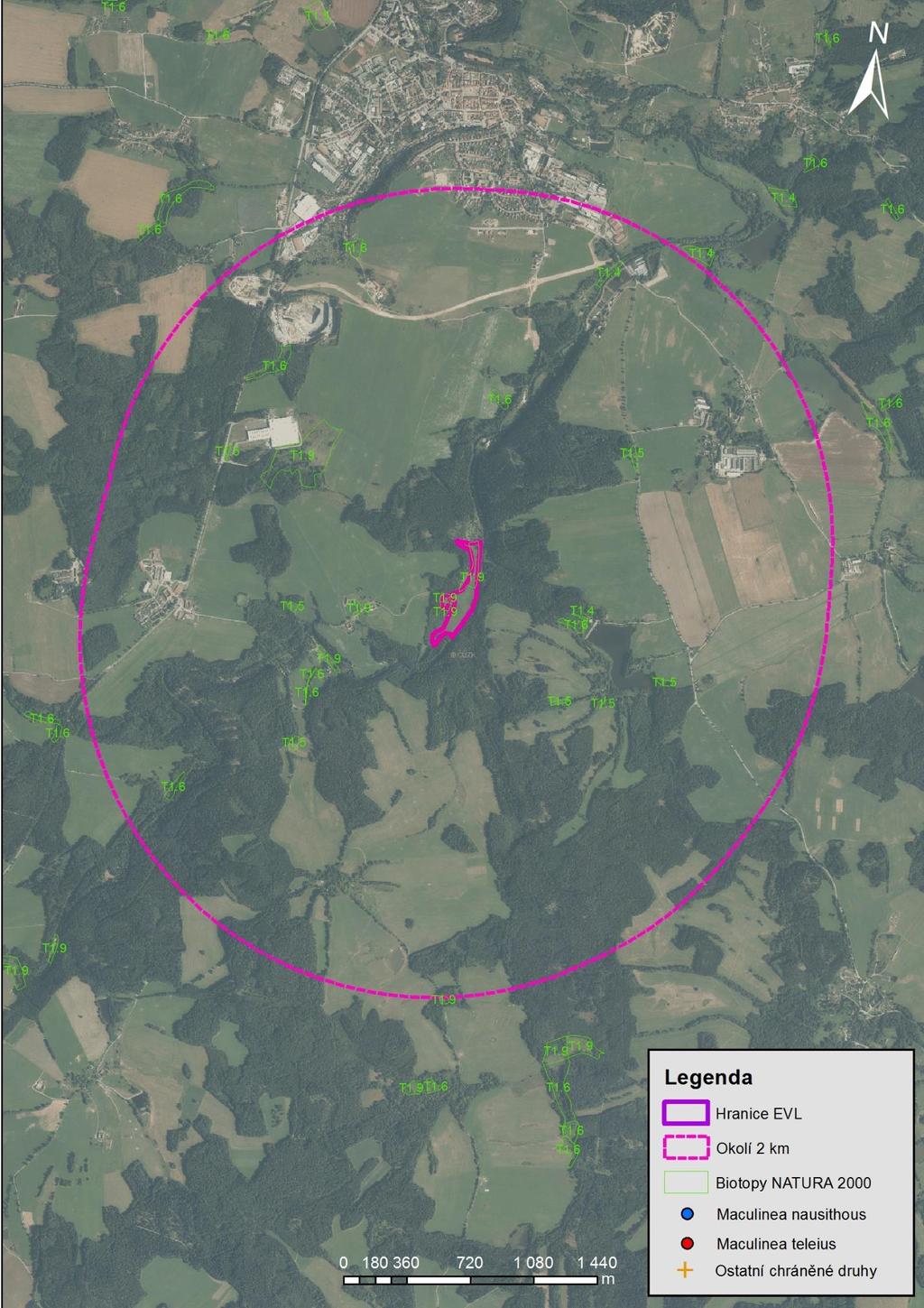Mapa 19 Potenciálně vhodná lokalita, možná součást EVL Horní Malše a okolí 2 km.