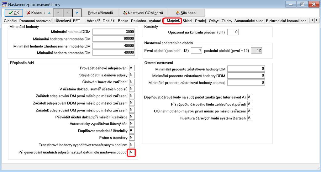 obvykle poslední datum v měsíci), nebo aktuální datum. V minulých verzích bylo datum odpisu vždy nastaveno dle aktuálního data. Řádkový seznam všech ročních odpisů na kartě Sestava 47.