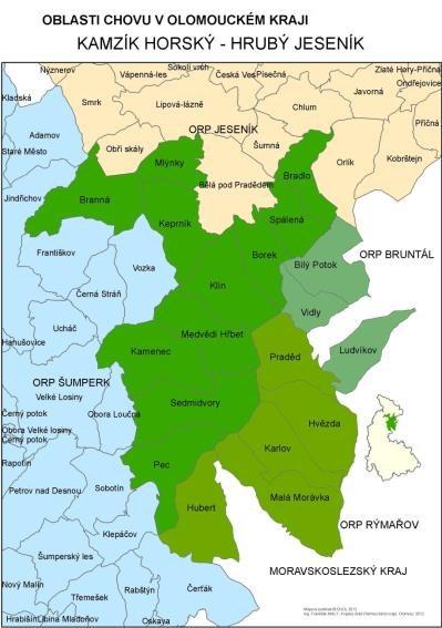 OBLAST CHOVU HRUBÝ JESENÍK - SEZNAM A VÝMĚRY HONITEB MĚSTSKÉ ÚŘADY, Z TOHO DLE HONITEB HONITBY Z TOHO LESA BRUNTÁL 4 203 4 154 23 Jelení loučky (sloučení honiteb Bílý Potok, Vidly a části Praděd v r.