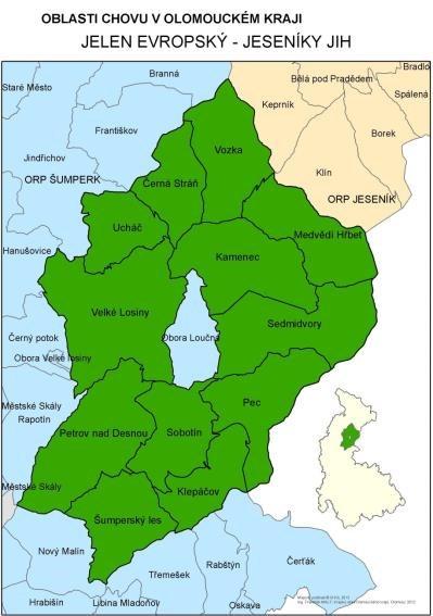 OBLAST CHOVU JELENA EVROPSKÉHO JESENÍKY - JIH - SEZNAM HONITEB NÁZEV HONITBY výměra výměra lesa normovaný honitby v ha z toho v ha stav v ks KAMENEC 2 017 1 854 14 KLEPÁČOV 1 135 999 9 MEDVĚDÍ HŘBET