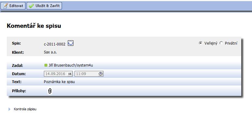 Pro komentáře vznikla nová záložka na formuláři (kartě) spisu.