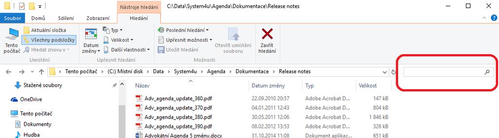 Vyhledávání v dokumentech Pokud pracujete se soubory v adresářové struktuře (přes WebDAV), tak se v levém menu nově objevila sekce Dokumenty.