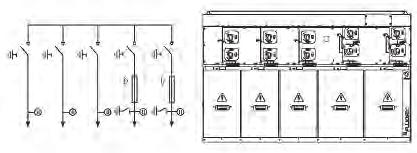 2IS+2CIS 3IS+CIS Sestava je tvořena dvěma poli odpínače (IS) a dvěma poli ochrany transformátoru pojistkami (CIS) ve společné nádobě.
