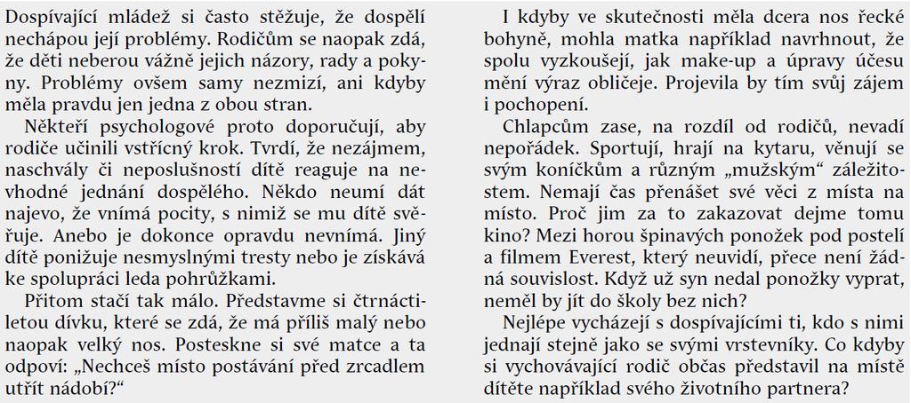 Evaluační ohlédnutí u žáků ukončujících ZŠ 1996/2016 Český jazyk (použitý text)