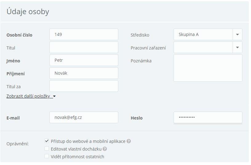 Vytvoření nové osoby 1. Klikněte na agendu Osoby (levý postranní panel). 2. V horní nabídce klikněte na Nový. 3. Vyplňte údaje osoby.