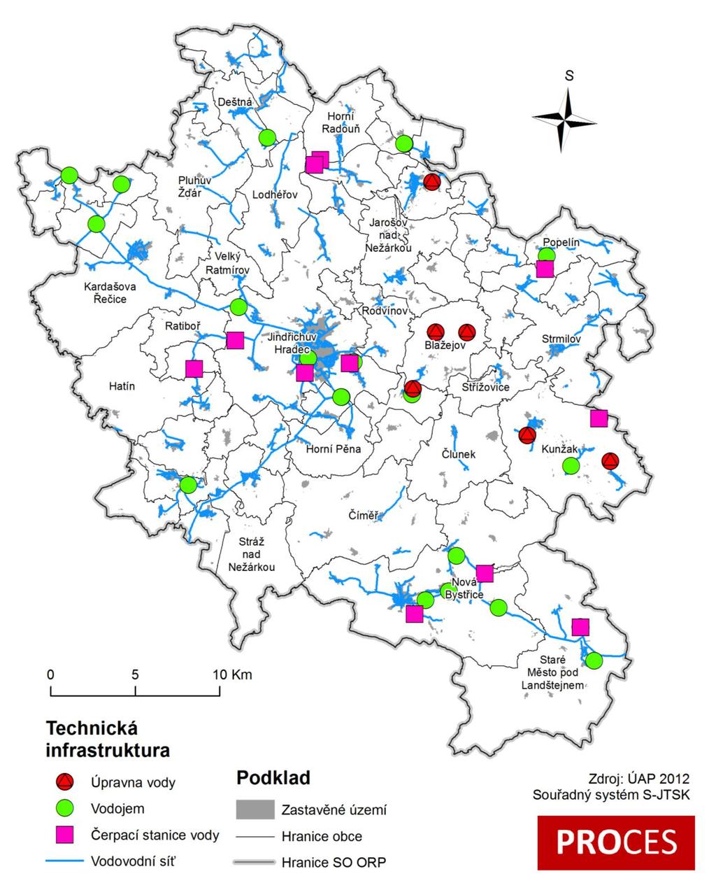 Centrum pro rozvoj obcí a regionů, s. r. o. Mapa 3.1.2: Vodovodní síť v SO ORP Jindřichův Hradec Kanalizační síť Problematika odkanalizování a čištění odpadních vod je složitá.