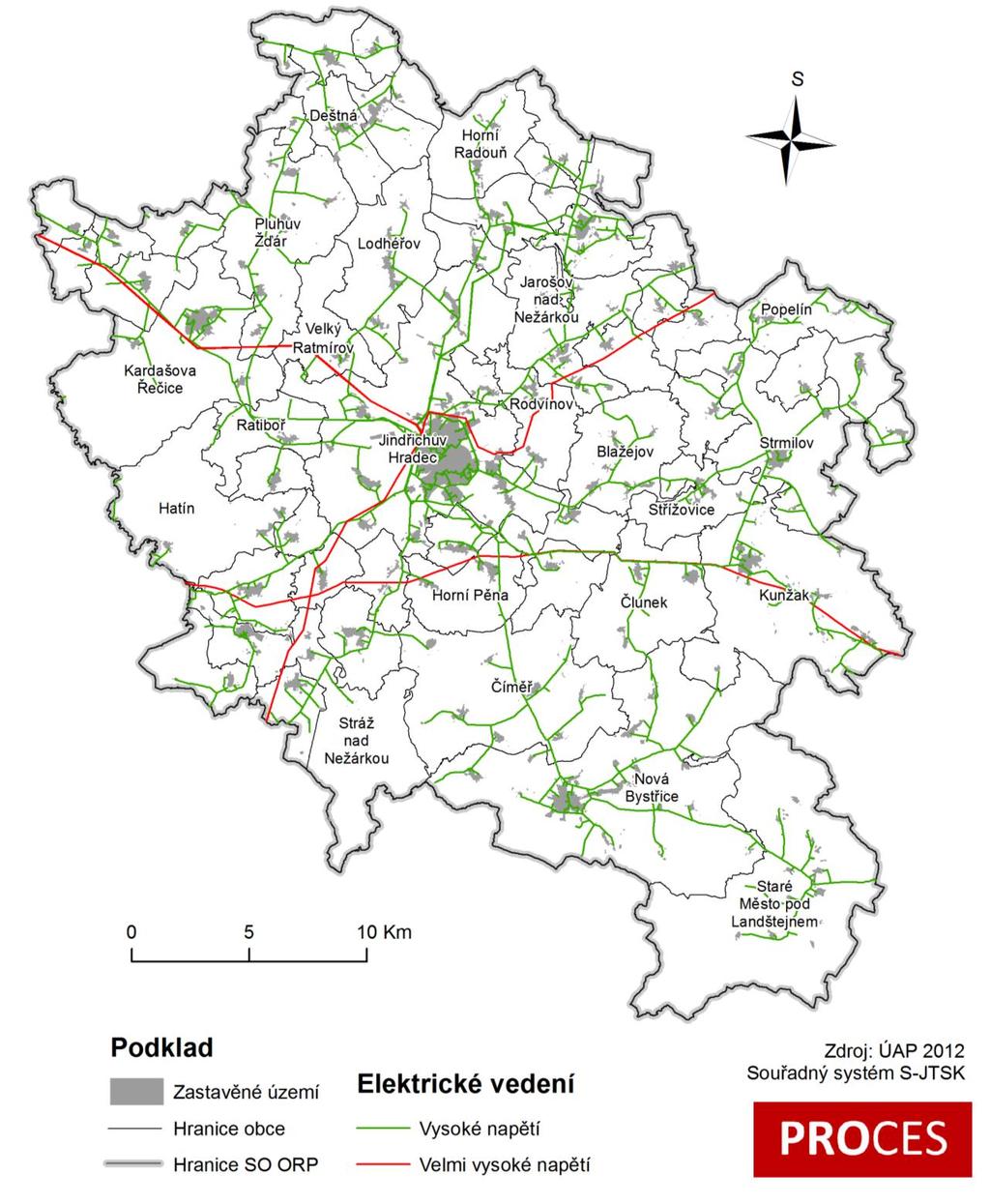 Centrum pro rozvoj obcí a regionů, s. r. o. Mapa 3.1.5: Rozvodná síť elektrické energie v SO ORP Jindřichův Hradec 3.