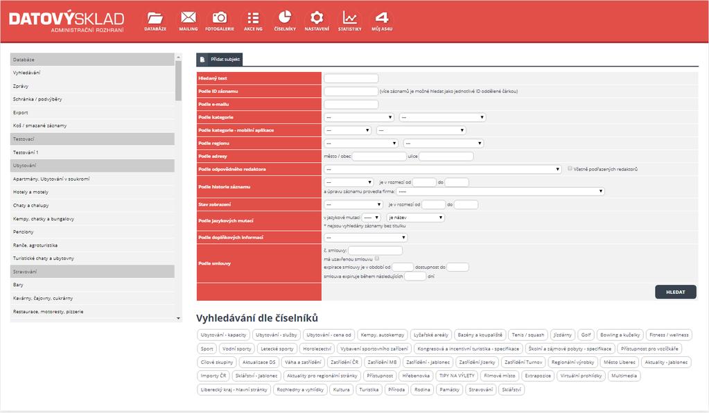 Datový sklad Pracovní manuál k obsluze datového skladu 1. UVODNÍ STRANA ADMINISTRAČNÍ ROZHRANÍ Po přihlášení do datového skladu se otevře úvodní strana.