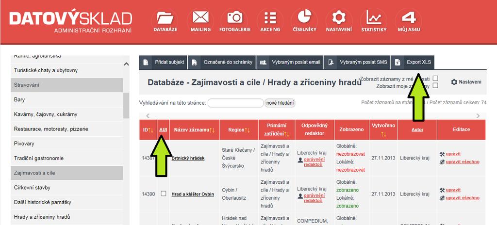 MOŽNOST EXPORTU DO EXCELLU V KATEGORII vybraná data se exportují přímo do Excellu, tzn. není nutné převádět data z textového souboru.