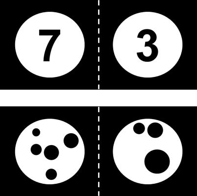 KATEŘINA PRAŽÁKOVÁ, KLÁRA ŠPAČKOVÁ Obrázek 1 Úlohy na symbolické (nahoře) a nesymbolické (dole) porovnávání množství (Moyer & Landauer, 1967 in Kuhn, 2015, s. 72).