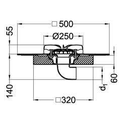 2.5 Akasison XL 75 HR B Střešní vtok s horizontálním napojením 75 mm a živičnou přírubou podle EN 1253. Používá se u střech se střešními plášti vyžadující napojení živičné krytiny.