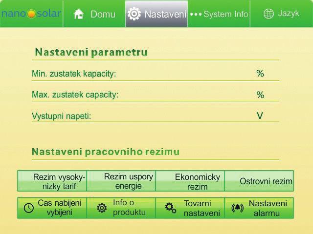 5.3.2 Domovská stránka systému Domovská stránka systému po spuštění Dotykem ikon nebo pomocí LCD prohlížejte příslušné informace nebo nastavené parametry.