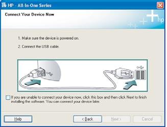 Probléma: (Csak Windows esetén) Nem jelent meg az USB-kábel csatlakoztatására felszólító képerny. Teend : Zárjon be minden ablakot. Vegye ki, majd helyezze vissza a zöld HP All-in-One Windows CD-t.