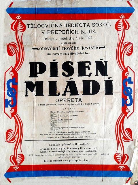 Plakát k představení Píseň mládí z roku 1924, Divadelní