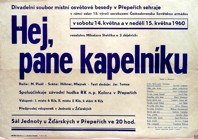 Plakát k představení Hej, pane kapelníku z roku 1960,