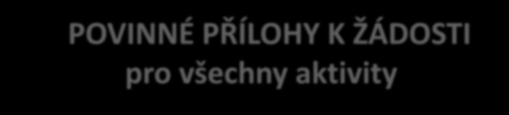 POVINNÉ PŘÍLOHY K ŽÁDOSTI pro všechny aktivity Plná moc (dokládá se v případě přenesení pravomocí na jinou osobu. Vzor příloha č.