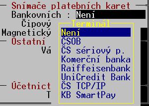Použití bankovních terminálů s programem TRIFID Použitý typ terminálu a jeho parametry se nastavují v Lokální konfiguraci,
