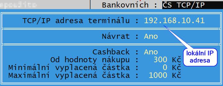 lokální adresu zobrazenou ve výpisu parametrů na terminálu.