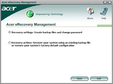 5 Acer erecovery Management Acer erecovery Management je výkonný nástroj, který odstraňuje potřebu disků pro obnovení dodaných výrobcem.