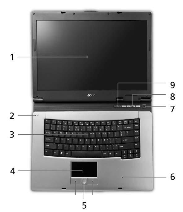 13 Seznámení s notebookem Acer Po nastavení počítače podle pokynů znázorněných na letáku První kroky... vás seznámíme s vaším novým notebookem Acer.