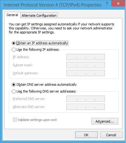 6. Klepněte na Obtain an IP address automatically (Získat adresu IP automaticky) a klepněte na tlačítko OK.