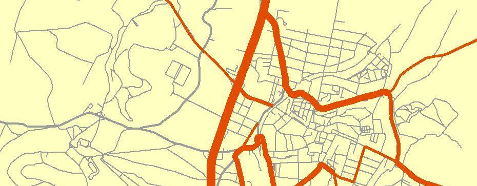 Stuhový liniový kartodiagram na rozdíl od vektorového kartodiagramu zachovává reálný průběh linií a svou šířkou reprezentuje hodnotu zobrazovaného jevu.