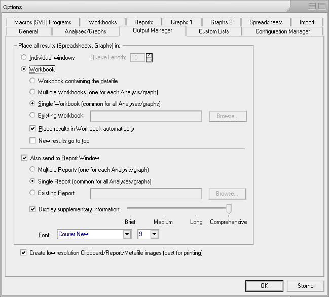 Nastavení programu Statistica III (Output manager) Jednotlivá výstupní okna Workbook a jeho nastavení (samostatný, s datovým