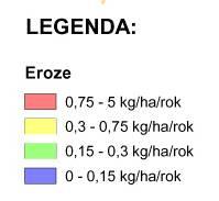 srážek, délku a sklon svahu, vlastnosti půdy a ochrannou funkci vegetace, byla zpracována mapa průměrné ztráty půdy na celém území ČR v podrobnosti 50x50 m.