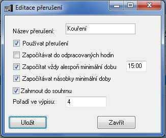 Dále se pro každou výjimku označí, zda se bude počítat do odpracovaných hodin, nebo zda slouží jen pro informaci zaměstnavatele.