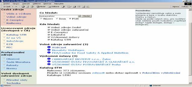 Link uživatele navede přímo do vyhledávacího rozhraní Katalogu STM, kde je možné dotaz přesněji formulovat. Obr.