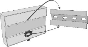 Zařízení zavěšte na zeď, využijte k tomu připravené otvory na dně krytu zařízení. Montáž na DIN lištu Zařízení je možné přimontovat na standardní DIN lištu TS 35.