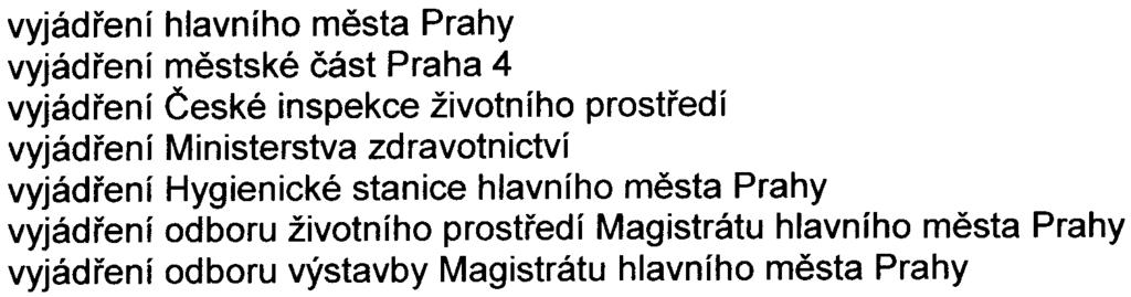 Prah) odbor žiyotnf~c; prostrodl Marijnsk6 njm 2 Pfsha 1 (61 Pøílohy: vyjádøení hlavního mìsta Prahy vyjádøení mìstské èást Praha 4 vyjádøení Èeské inspekce životního prostøedí vyjádøení