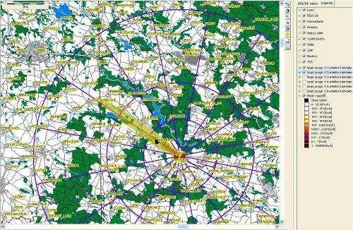 Výpočet prognózy vývoje radiační situace 54 Na mapě na Obr. jsou znázorněny izoplety.