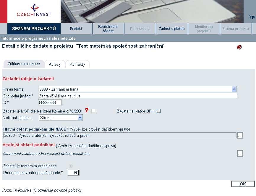 Upozornění: Důležitým údajem u mateřské společnosti je údaj o