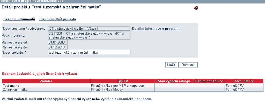 5. krok - Vyplnění finančních výkazů jak za žadatele (leader), tak za mateřskou