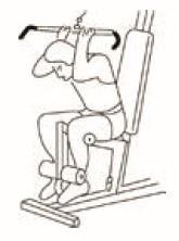 Bench press (vertikální) Nastavte si výšku sedadla tak, abyste měli držadla ve výšce