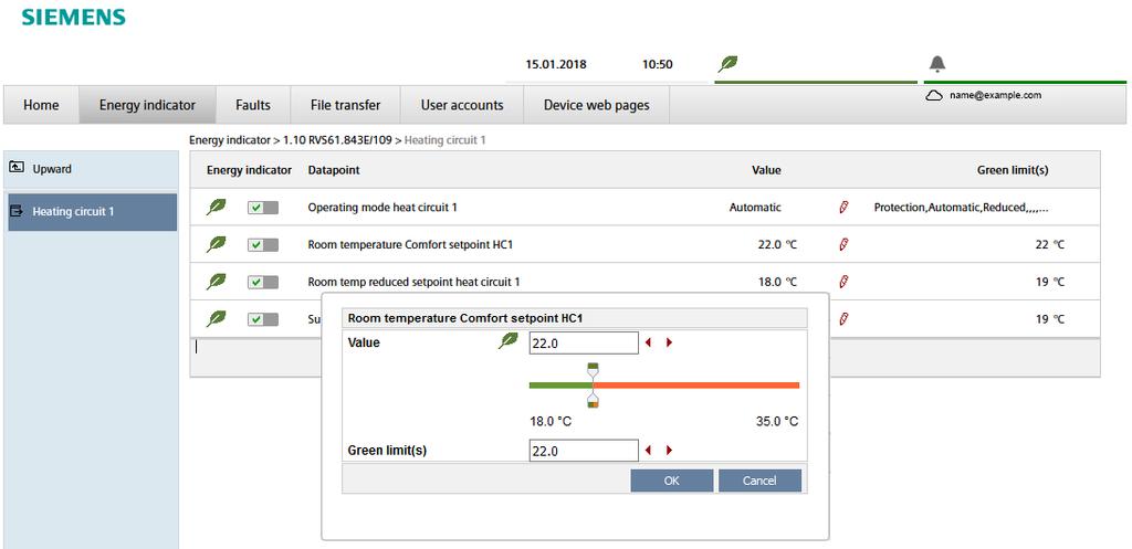 Funkce Indikátor spotřeby energie Funkce "Indikátor spotřeby energie" je ve web serveru OZW772 k dispozici od verze V4.0.
