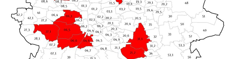 MAPA / 04 Ú Z EMÍ S NE JNIŽŠÍ MÍROU SATURACE INFRASTRUKTURÁLNÍ P OTŘEBY K NIHOVNY (2018) Zdroj: IPR Praha Níže uvedená Tabulka 03 vznikla za pomoci víceúrovňového řazení.