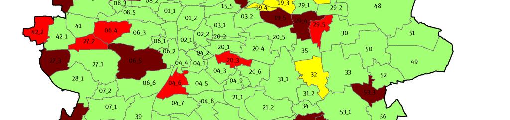 MAPA / 03 MÍRA NEDOS TUPNOSTI K NI H OVEN V BUC (2018) Zdroj: IPR Praha Průměrná míra nedostupnosti knihoven v Praze je 31,5 %, kdy mediánová hodnota je 15,7 %.