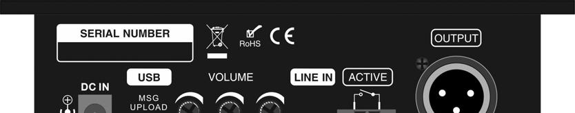 Popis prvků zadního panelu: 1. Konektor pro hlavní napájení přibaleným adaptérem. 2. OUTPUT - hlavní výstup signálu. Jedná se o symetrický výstup konektorem XLR s mikrofonní úrovní.