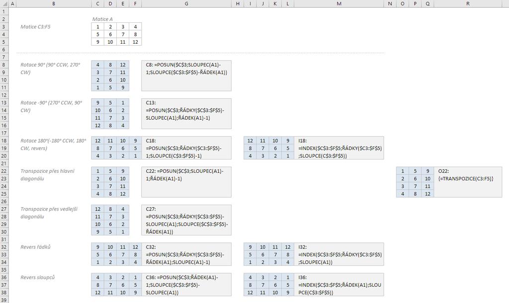 Rotace a transpozice oblasti buněk s pomocí vzorců Excelu Záměnné matice V dané problematice se mohou uplatnit i tzv. záměnné matice.