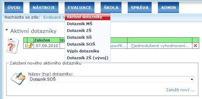 3. Založení dotazníku Dotazník založíte najetí myší na odkaz a poté klikem na.