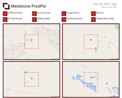 Obrázek 3 Ukázka predikovaných (červených) boxů PredPol. 5 Závěr I když PredPol snižuje zločin, také vyvolává pochybnosti o tom, jak ho aplikovat.