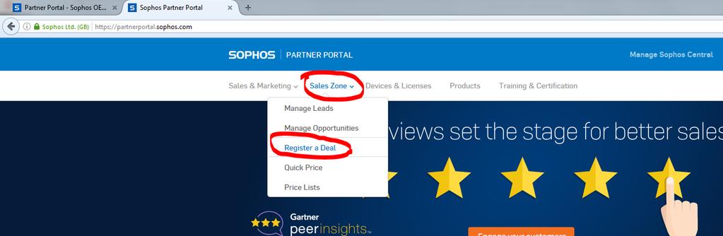 Návod pro registraci obchodní příležitosti Dealreg může provést jen registrovaný partner SOPHOS. Pokud jím nejste, zaregistrujte se zde: https://secure2.sophos.com/en-us/partners/partner-application.