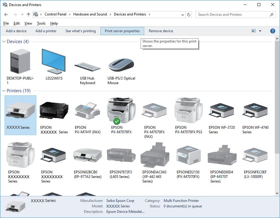 Windows Vyberte možnost Ovládací panely > Zobrazit zařízení a tiskárny (Tiskárny, Tiskárny a faxy) a poté jedním z následujících způsobů