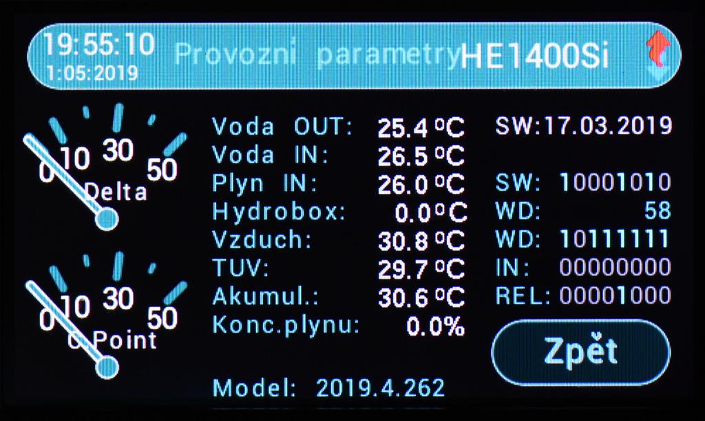 Strana 22 Přehled provozních parametrů Vyvoláte stiskem ukazatele teploty v centru obrazovky.