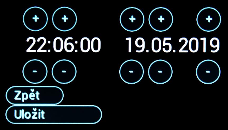 Strana 24 Nastavení hodin reálného času Vyvoláte stiskem data a systémového času Nastevení data a času provedeme stiskem + (plus) nebo - (mínus), a to pro každou příslušnou položku.