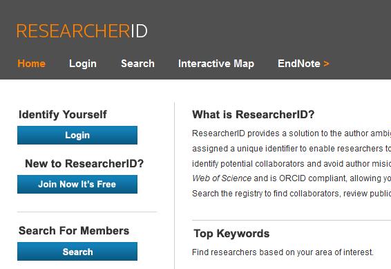 ResearcherID Evidence publikací a jejich citovanosti ve Web of Science ResearcherID je systém vyvinutý společností Thomson Reuters a dostupný na adrese http://www.researcherid.com.