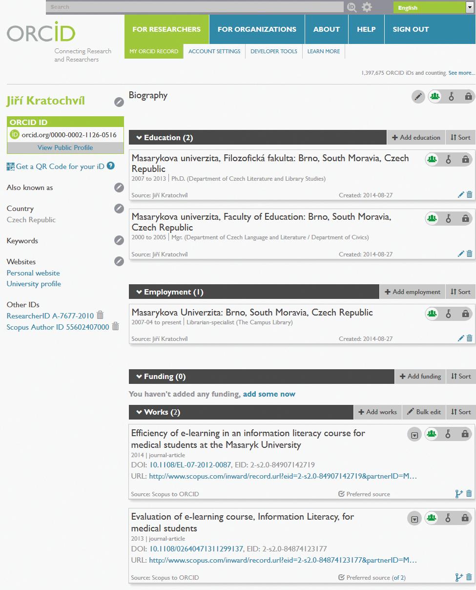 Web of Science, Scopus, CrossReff) není neobvyklé, když v nich tentýž autor firuguje pod různými variantami jmen (např.