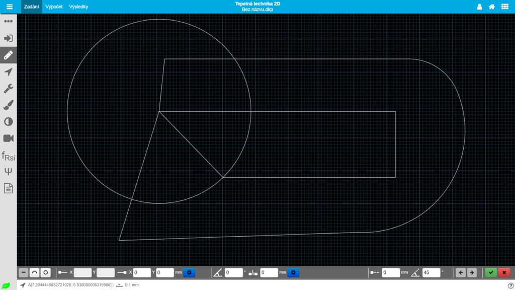 Tepelná technika 2D - Uživatelský manuál k programu verze 1.5.0 15. KRESLENÍ Kromě importu je možné geometrii detailu zadat přímo v prostředí programu pomocí funkce kreslení.